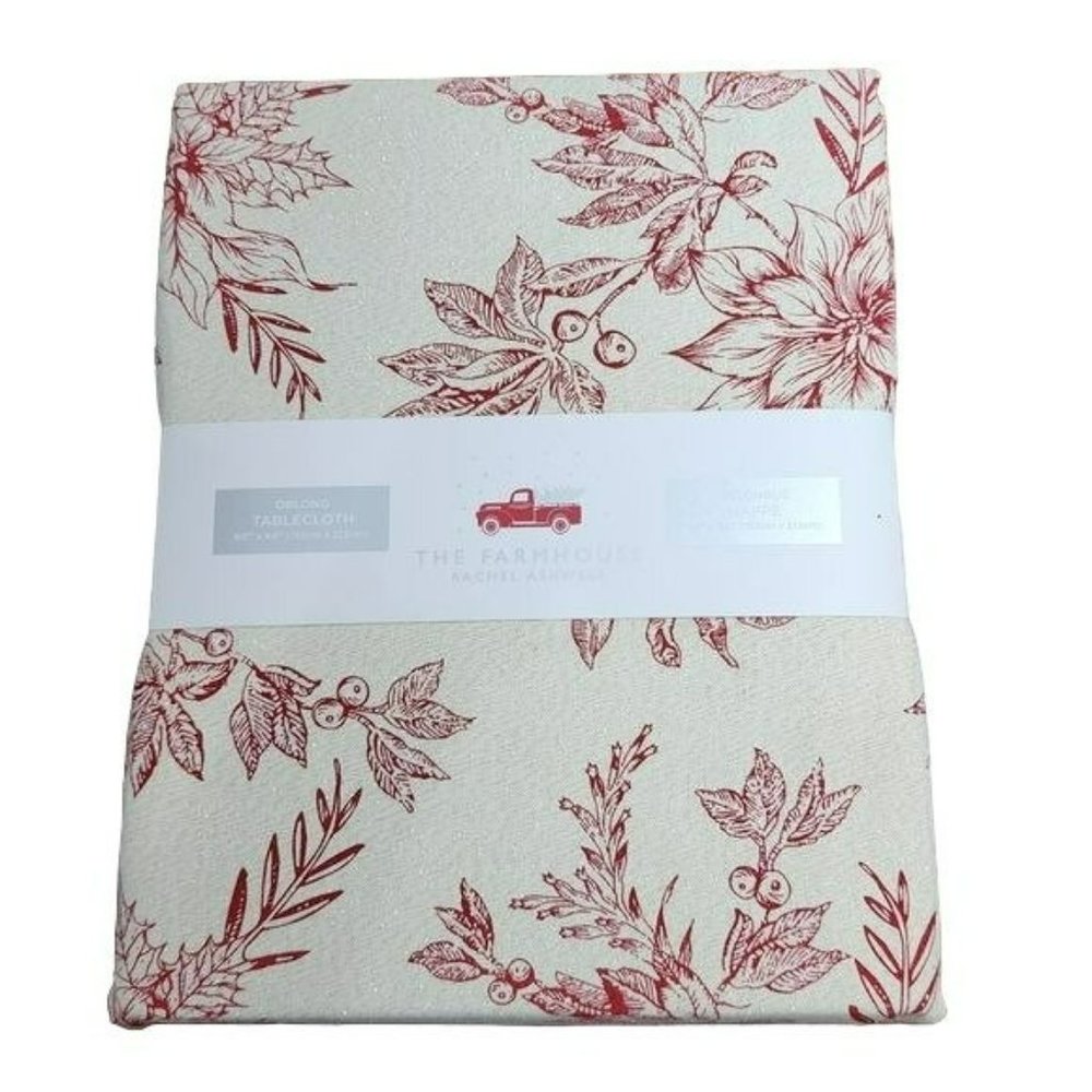 Rachel Ashwell The Farmhouse Floral Tablecloth 60x84 Oblong‎ Ivory Burgundy Gold